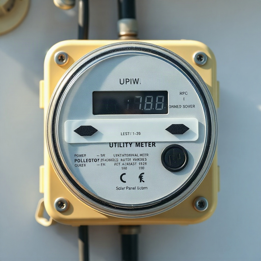 Utility meter display showing power flowing in both directions with bidirectional arrows